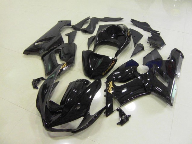 Brillante Negro Oro Calcomanías Carenado Kawasaki ZX6R 05-06
