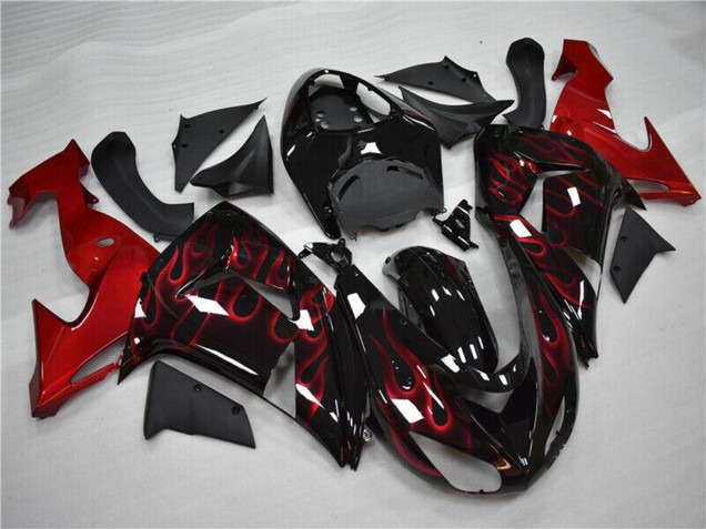 Carenado Moto Kawasaki ZX10R 2006-2007 - Negro Brillante Rojo Llama