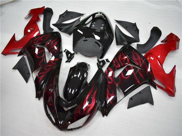 Carenado Moto Kawasaki ZX10R 2006-2007 - Negro Brillante Rojo Llama