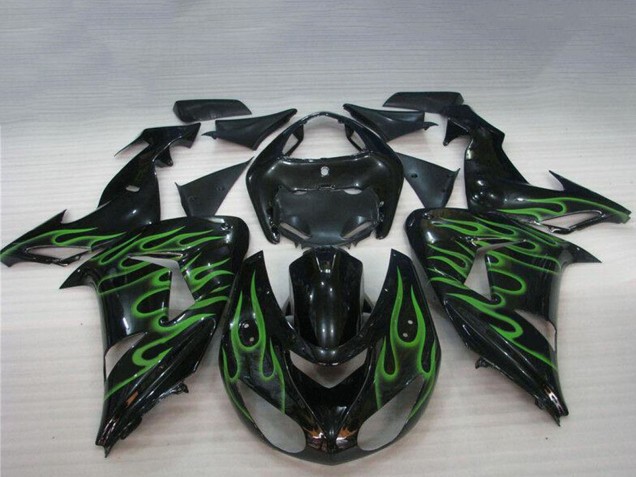 Carenados Moto Kawasaki ZX10R 2006-2007 - Negro Brillante Verde Llama