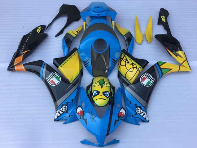 Carenados Moto Honda CBR1000RR 2012-2016 - Azul Amarillo Negro Brillante Tiburón Teeth