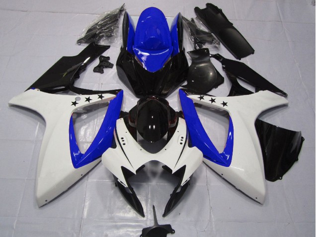 Carenados Moto Suzuki GSXR 600 / GSXR 750 2006-2007 - Blanco Azul Negro Brillante Estrella
