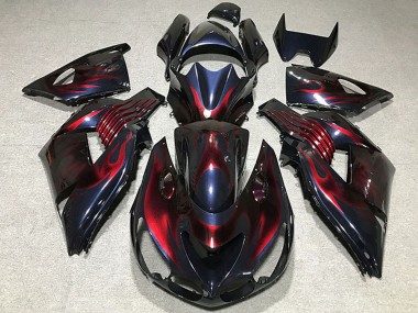 Carenados Moto Kawasaki ZX14R 2006-2011 - Camaleón Azul Negro Rojo Llama