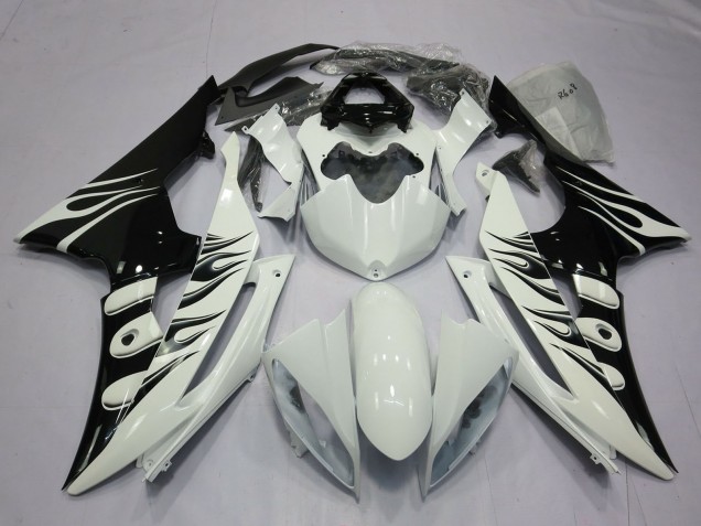 Carenados Moto Yamaha R6 2008-2016 - Blanco Negro Brillante Llama