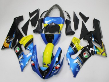Carenados Moto Kawasaki ZX6R 2005-2006 - Azul Amarillo Negro Tiburón