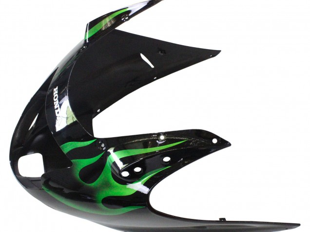 Carenado Moto Honda CBR1100XX Blackbird 1996-2007 - Negro Brillante Verde Llama