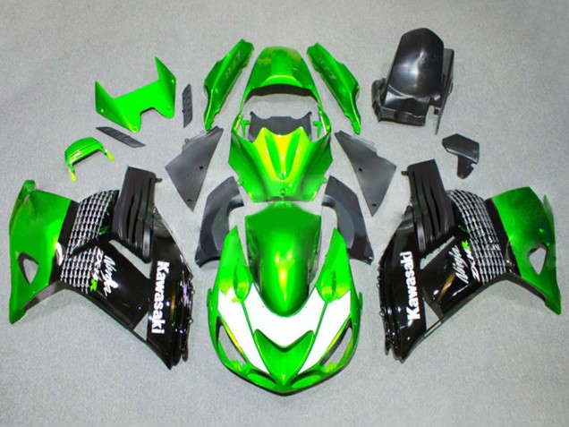 Carenados Moto Kawasaki ZX14R ZZR1400 2006-2011 - Verde Blanco Negro Brillante