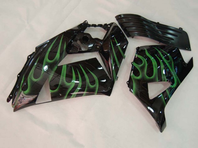 Carenado Moto Kawasaki ZX14R ZZR1400 2006-2011 - Negro Brillante Verde Llama