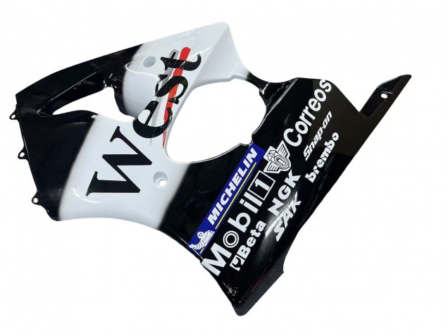 Carenados Moto Kawasaki ZX6R 2000-2002 - Negro Brillante Blanco West Michelin