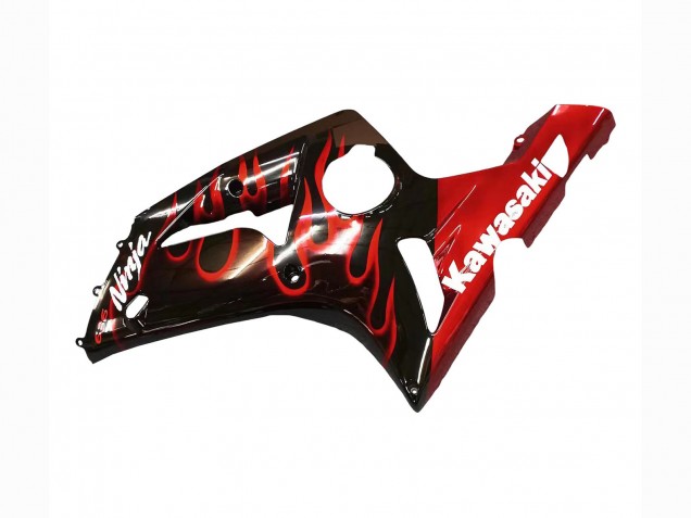 Carenados Moto Kawasaki ZX6R 2003-2004 - Negro Brillante Rojo Llama