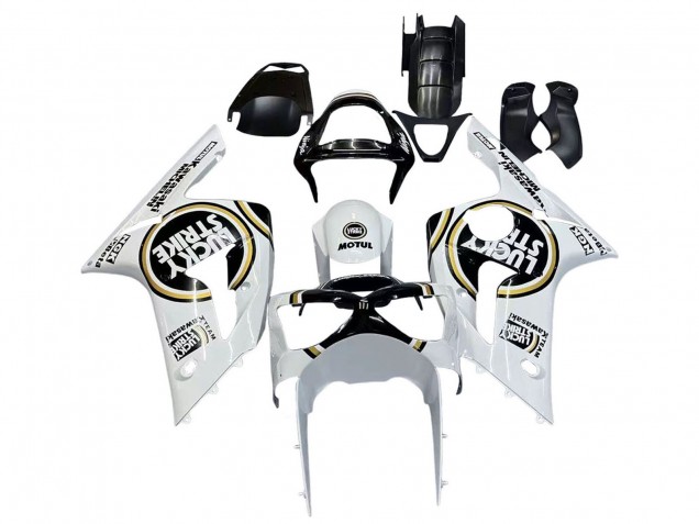 Carenados Moto Kawasaki ZX6R 2003-2004 - Blanco Negro Motul Lucky Strike
