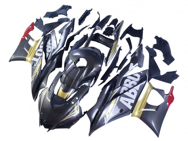 Carenados Moto Yamaha YZF R3/R25 2022-2024 - Negro FibraCarbono Estilo Oro Rojo ABBOT