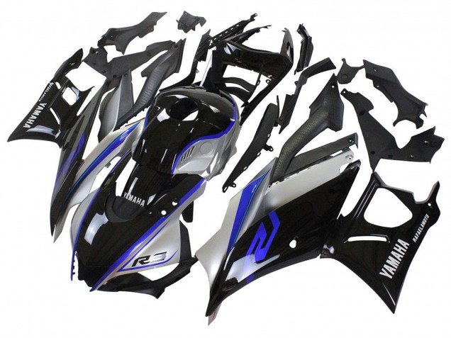 Carenados Moto Yamaha YZF R3/R25 2022-2024 - Plata Azul Negro Brillante