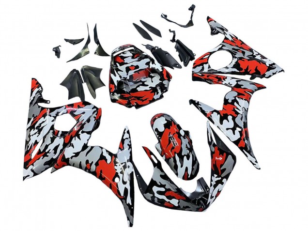 Carenados Moto Yamaha YZF R6 2003-2004 - Negro Rojo Gris Camouflage