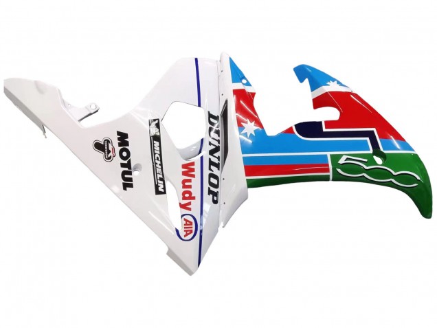 Carenados Moto Yamaha YZF 600 R6 2005 - Azul Claro Blanco Verde Rojo Kastinee Dunlop Motul