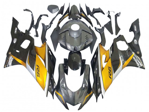 Carenados Moto Yamaha YZF 600 R6 2017-2023 - Oro Negro FibraCarbono