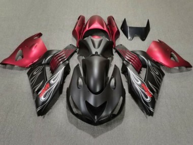 Carenados Moto Kawasaki ZX14R ZZR1400 2006-2011 - Negro Mate Rojo Plata Llama