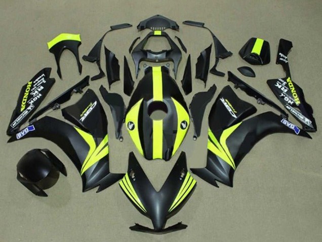 Carenados Moto Honda CBR1000RR 2012-2016 - Negro Mate Amarillo Raya