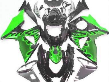 Carenados Moto Suzuki GSXR 1000 2009-2016 - Negro Brillante Verde Llama