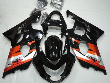 Carenados Moto Suzuki GSXR 600 / GSXR 750 2004-2005 - Negro Brillante Naranja Blanco Calcomanía