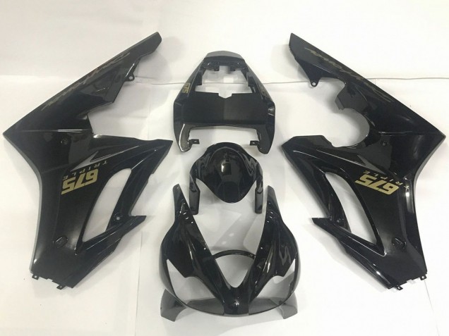 Carenados Moto Triumph Daytona 675 Triple 2009-2012 - Negro Brillante Oro Calcomanías