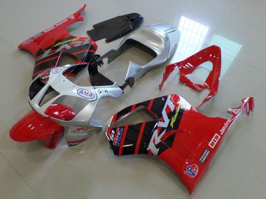 Carenados Moto Honda VTR1000 2000-2006 - Plata Rojo Negro Brillante Raya