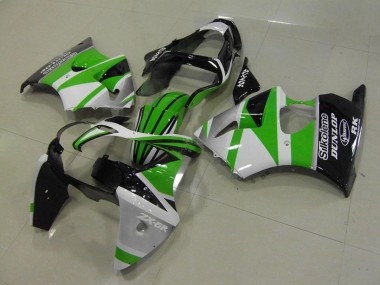 Carenados Moto Kawasaki ZX6R 2000-2002 - Blanco Verde Negro Brillante Raya Silkolene Dunlop