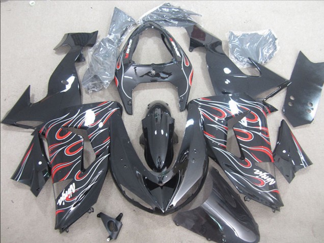 Carenados Moto Kawasaki ZX10R 2006-2007 - Negro Brillante Rojo Blanco Llama
