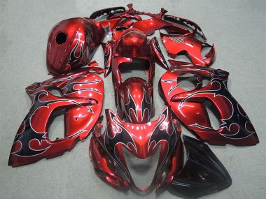 Carenados Moto Suzuki GSXR 1300 Hayabusa 1996-2007 - Rojo Plata Negro Llama