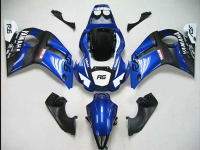 Carenados Moto Yamaha YZF 600 R6 1998-2002 - Azul Blanco Negro Mate
