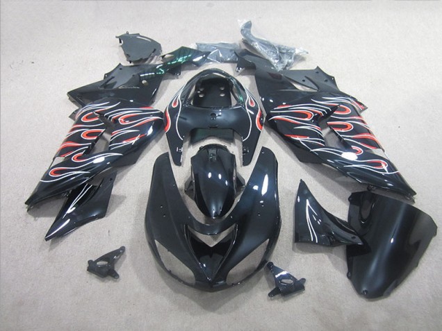 Negro Blanco Rojo Llama Carenado Kawasaki ZX10R 06-07