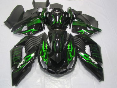 Negro Verde Llama Ninja Carenado Kawasaki ZX14R ZZR 1400 06-11